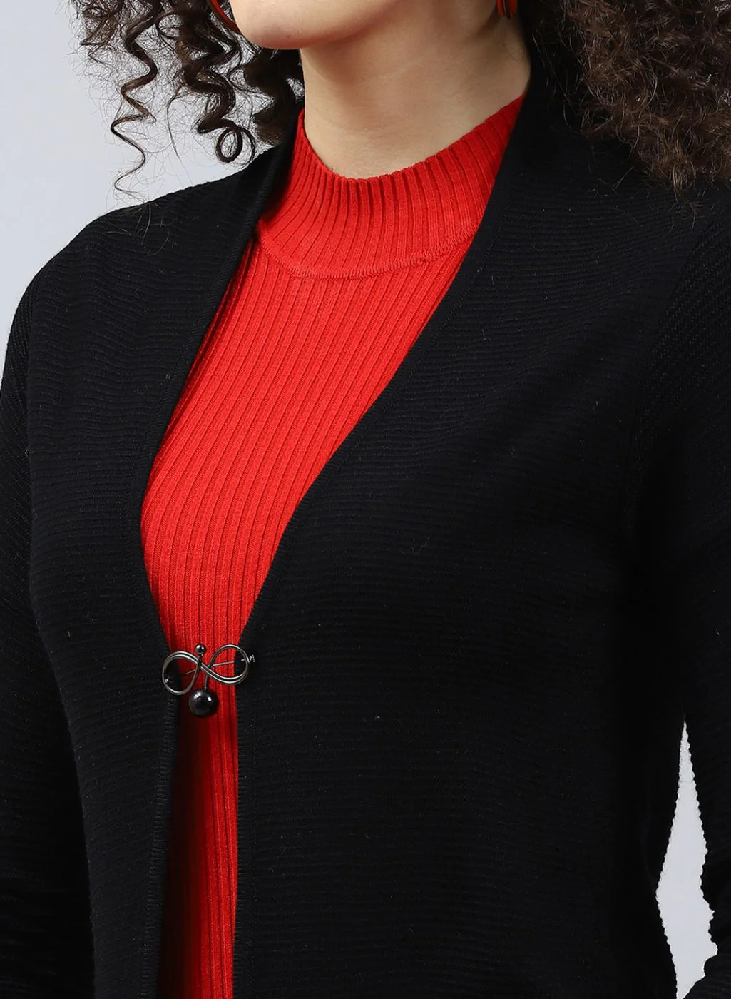 Women Black Self Design Wool blend Cardigan - Image 4
