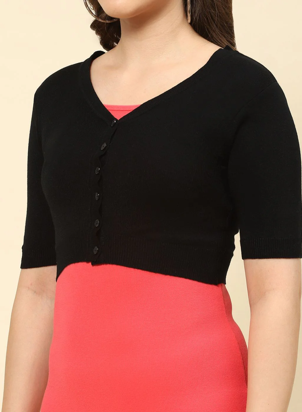 Women Black Solid Blend wool Blouse - Image 6