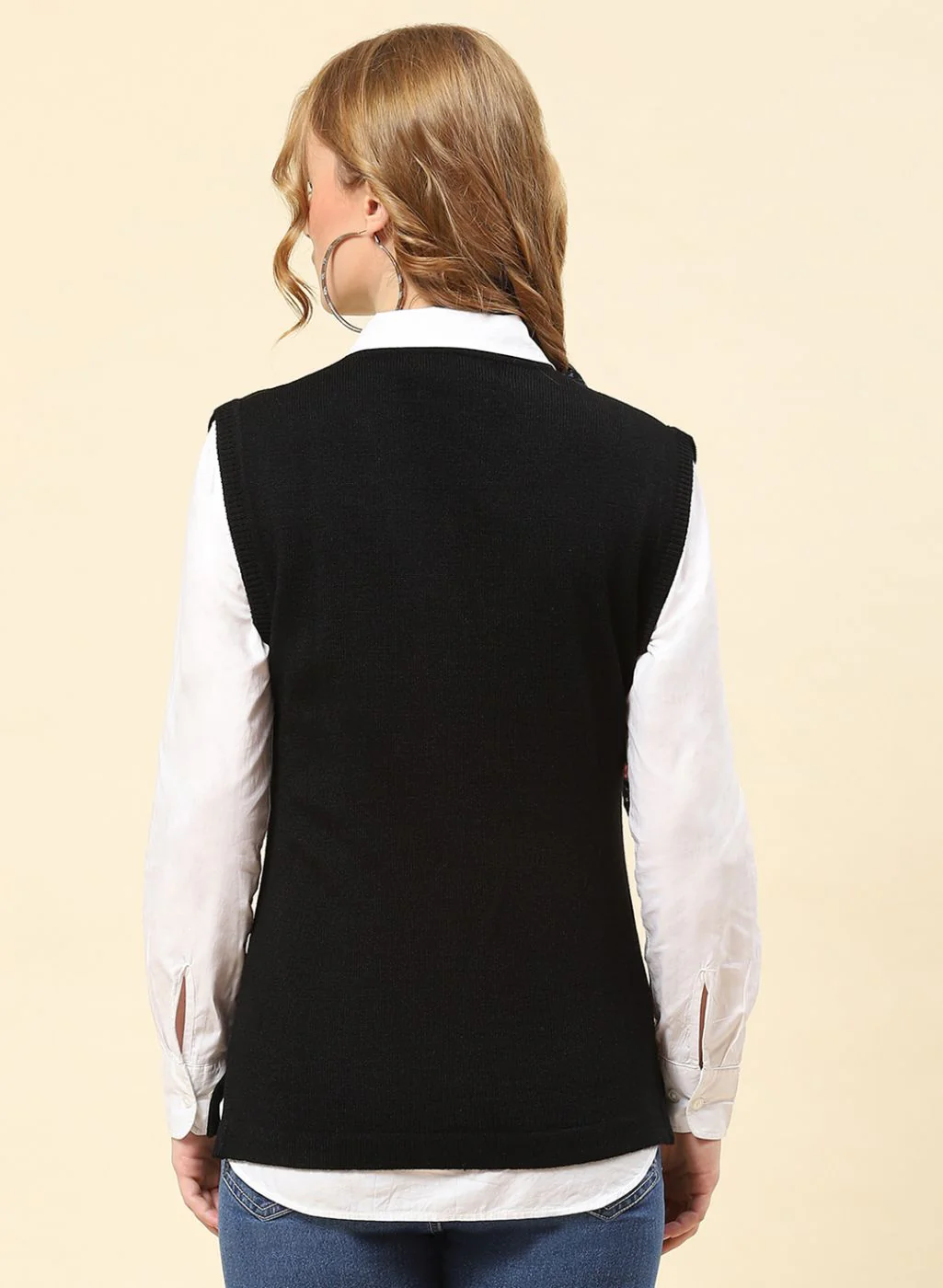 Women Black Solid Blend wool Cardigan - Image 5
