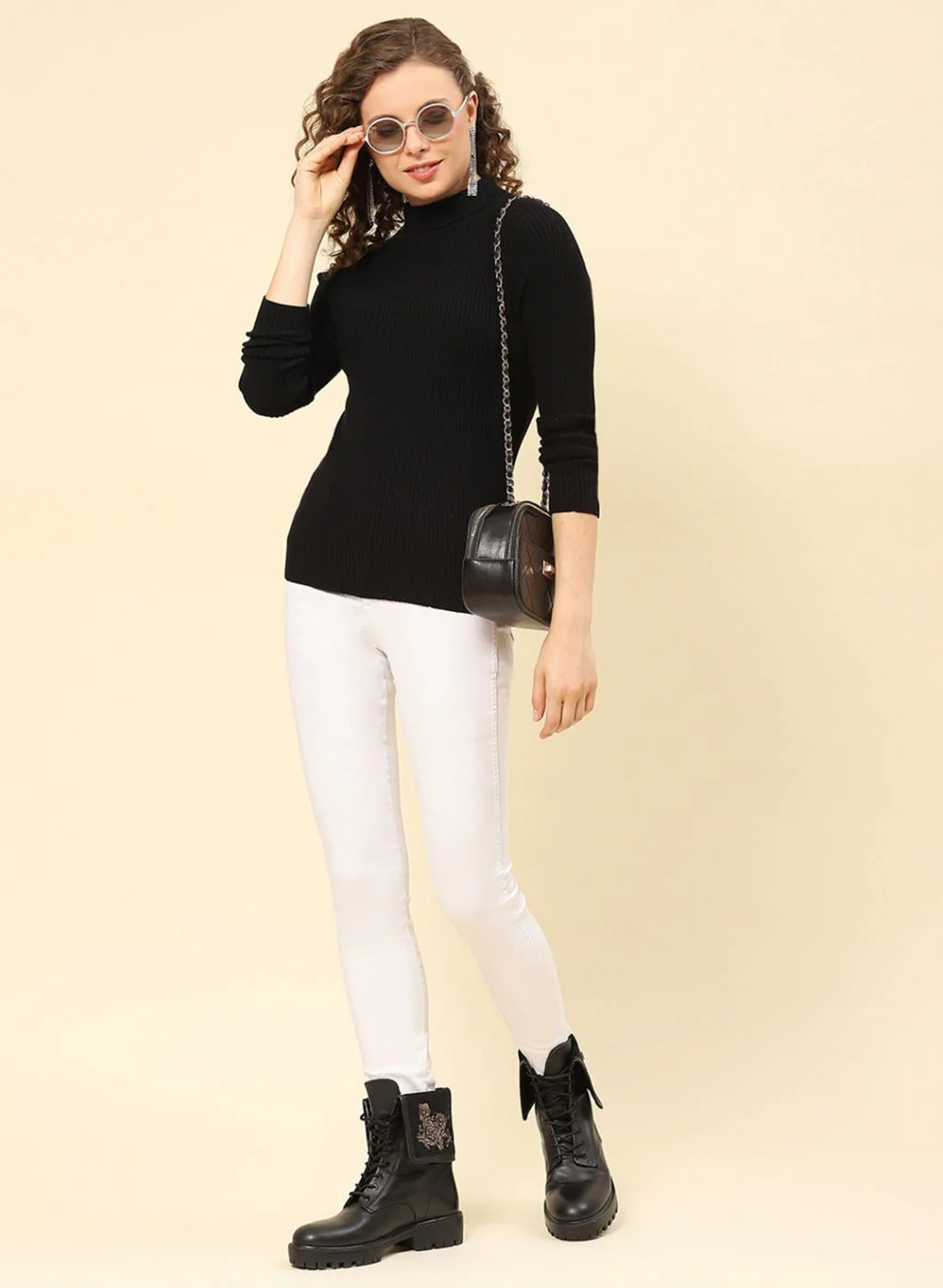 Women Black Solid Blend wool Sceavy - Image 2