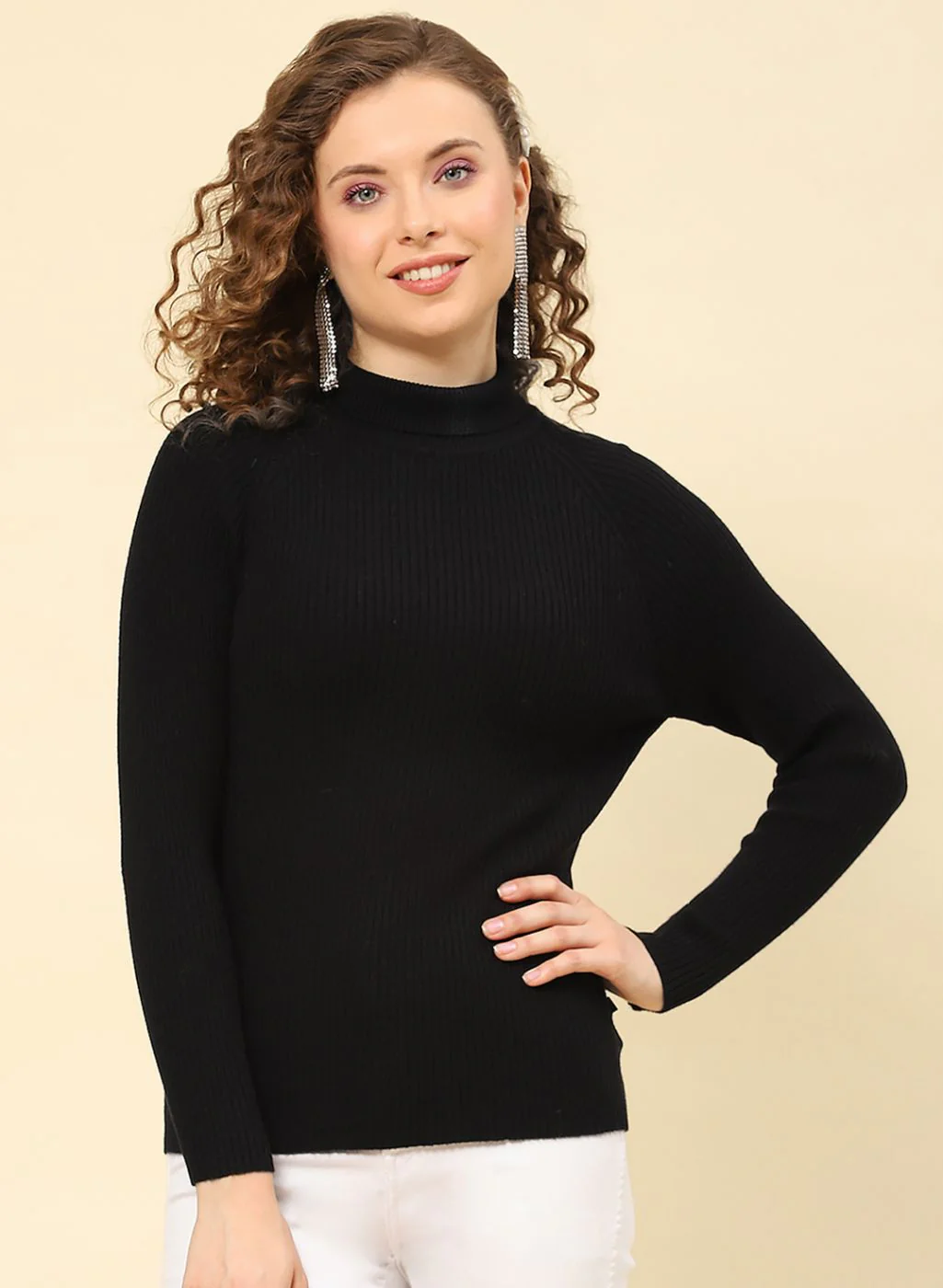 Women Black Solid Blend wool Sceavy - Image 3
