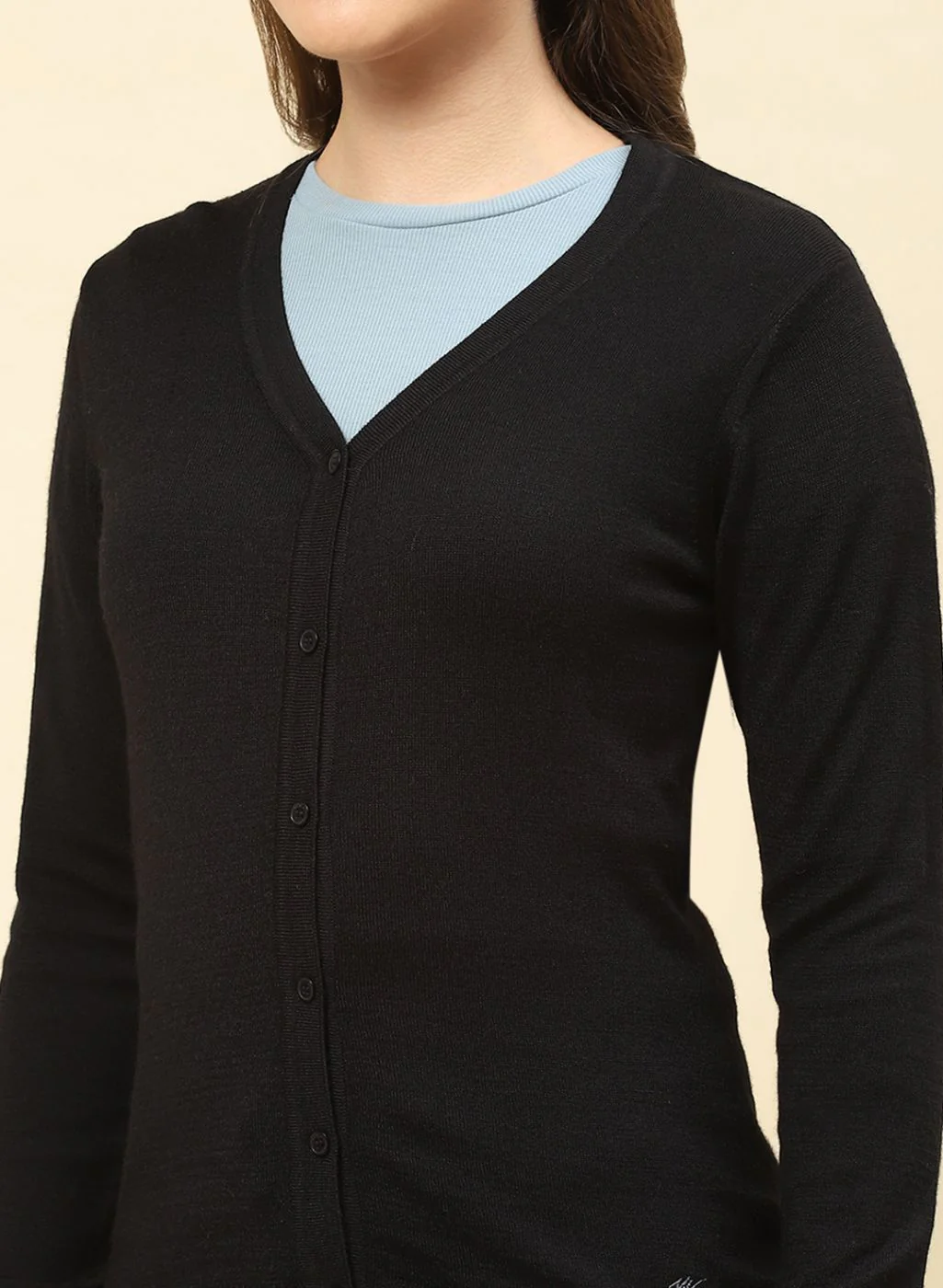 Women Black Solid Modal Nylone Cardigan - Image 6