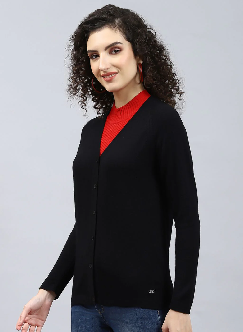 Women Black Solid Pure wool Cardigan - Image 3
