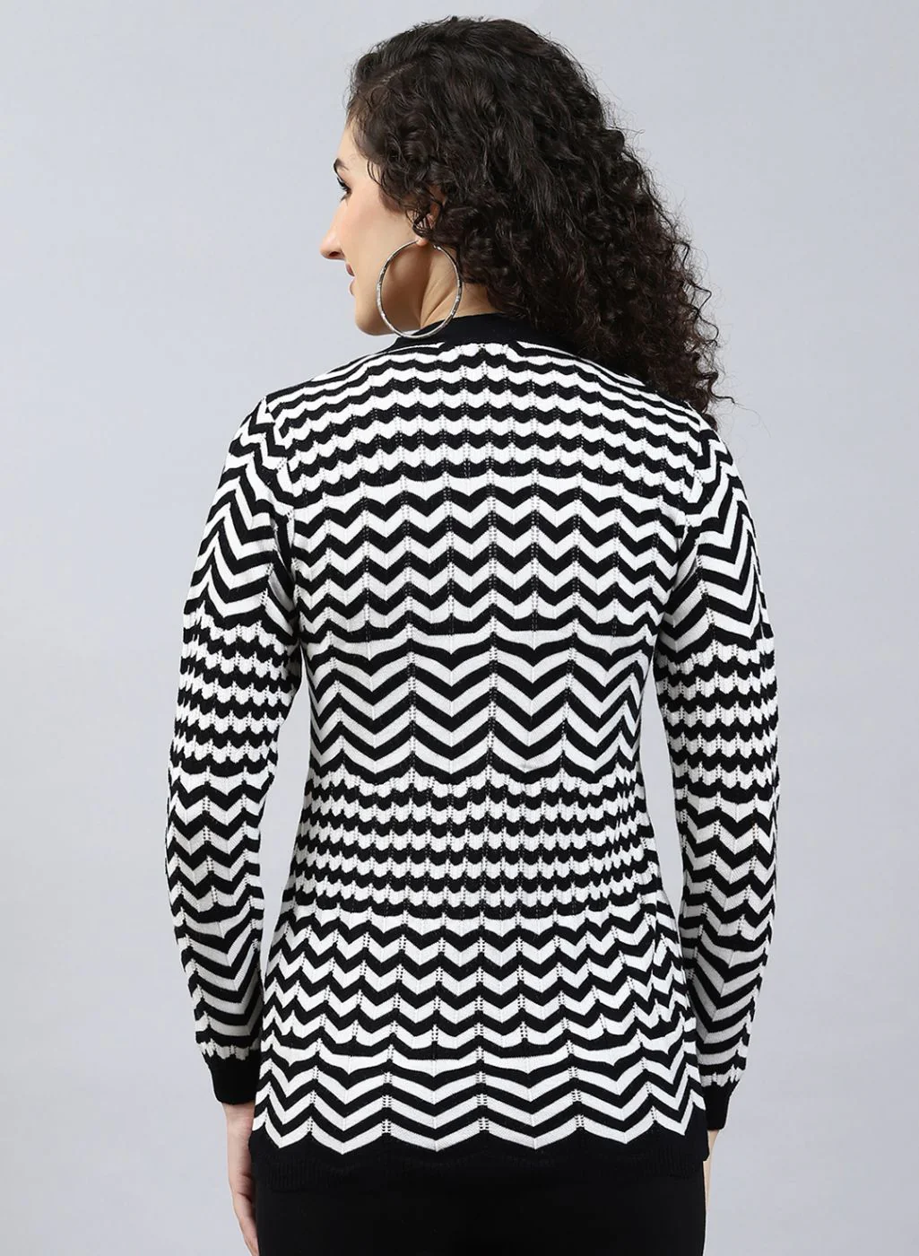 Women Black Stripe Wool blend Cardigan - Image 5