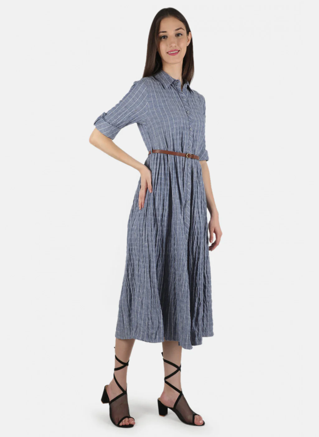 Women Blue Check Dress - Image 6