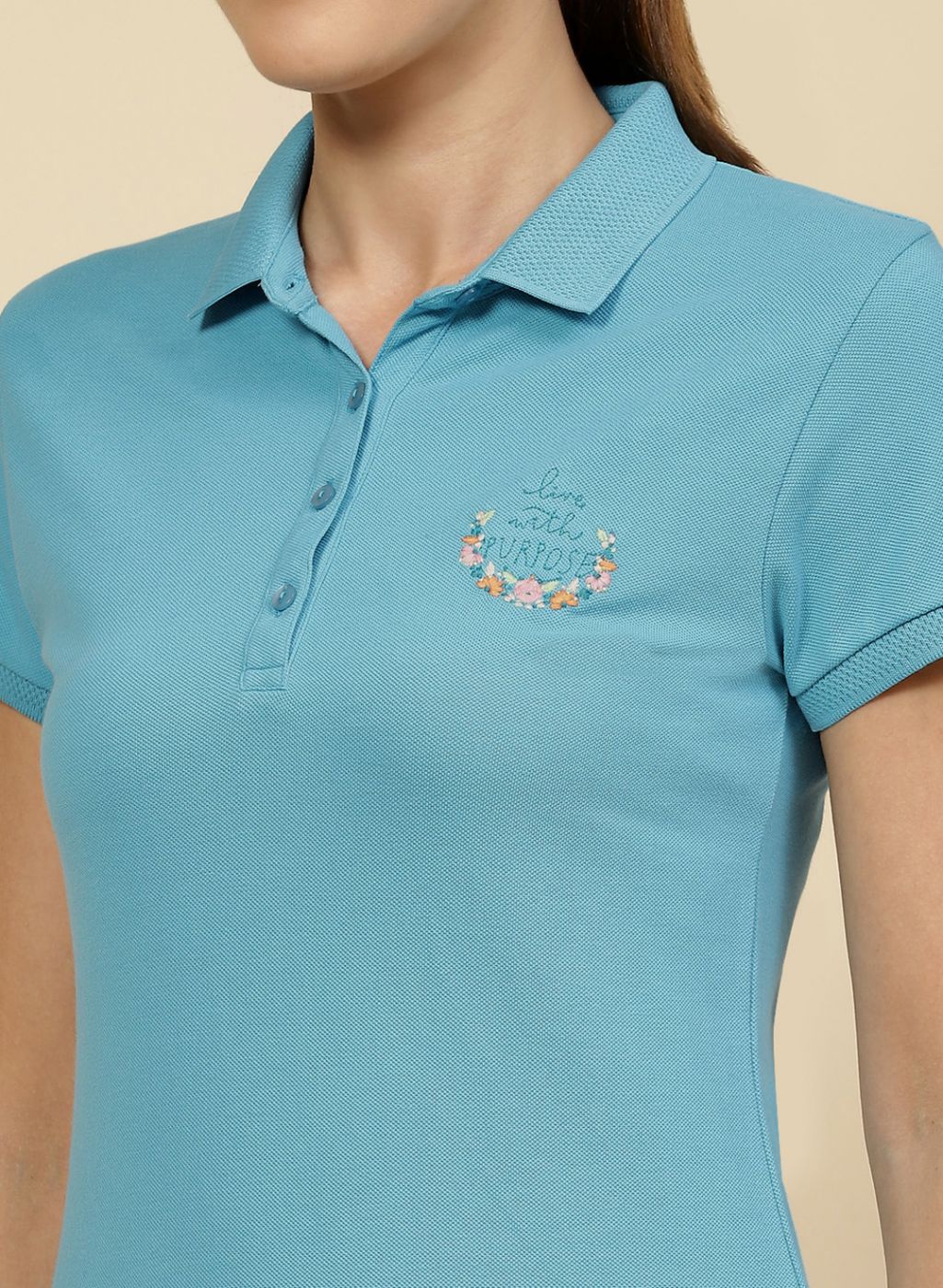 Women Blue Embroidered T-Shirt - Image 6