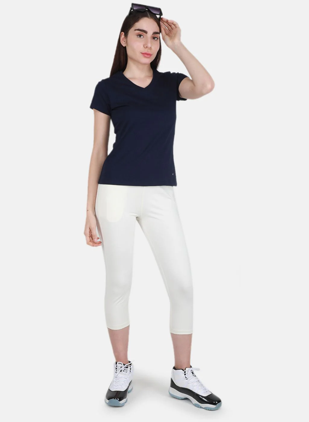 Women Blue & Off White Solid Top 2 Pc Set - Image 5