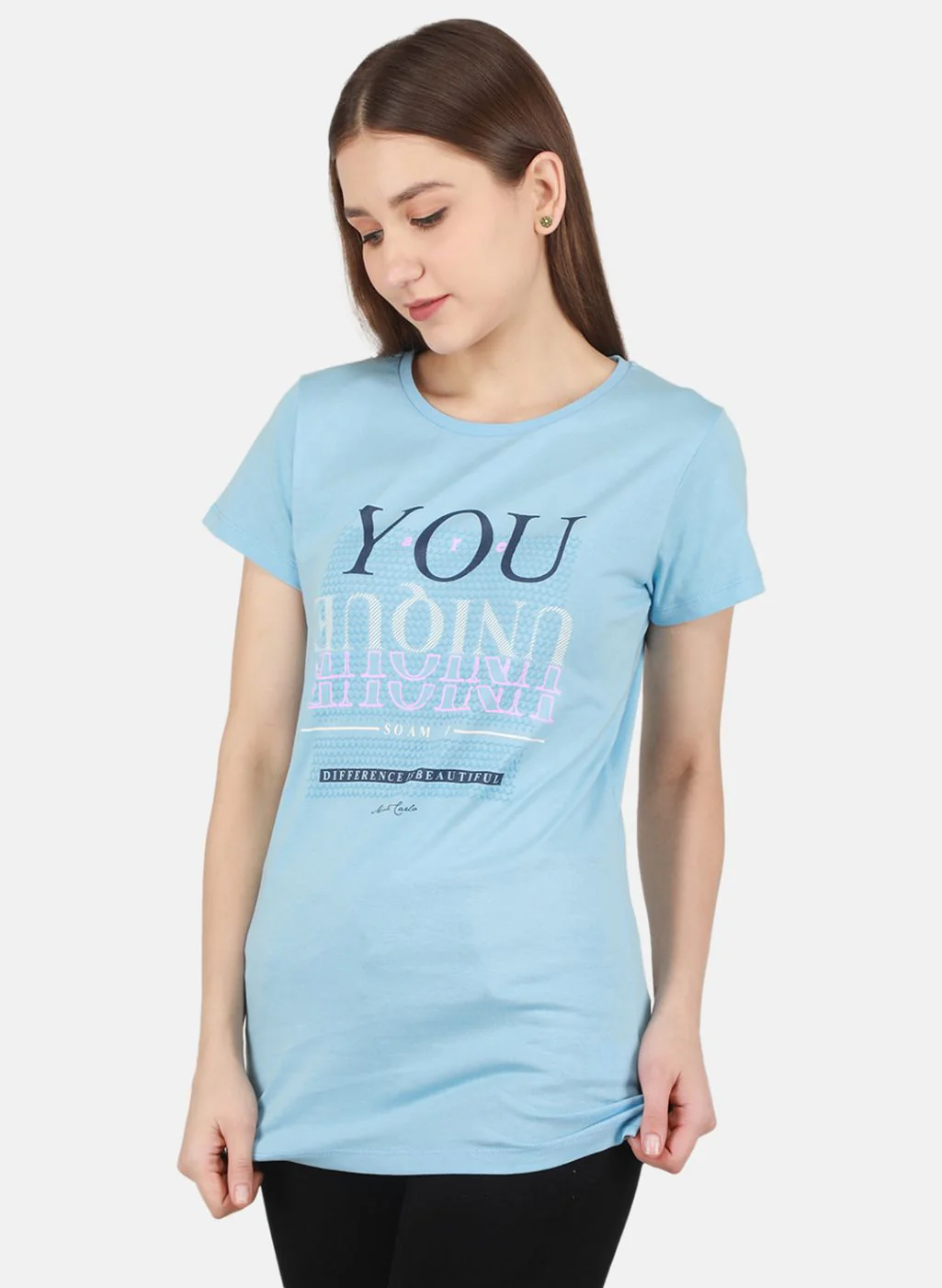 Women Blue & Peach Printed Top 2 Pc Set - Image 3
