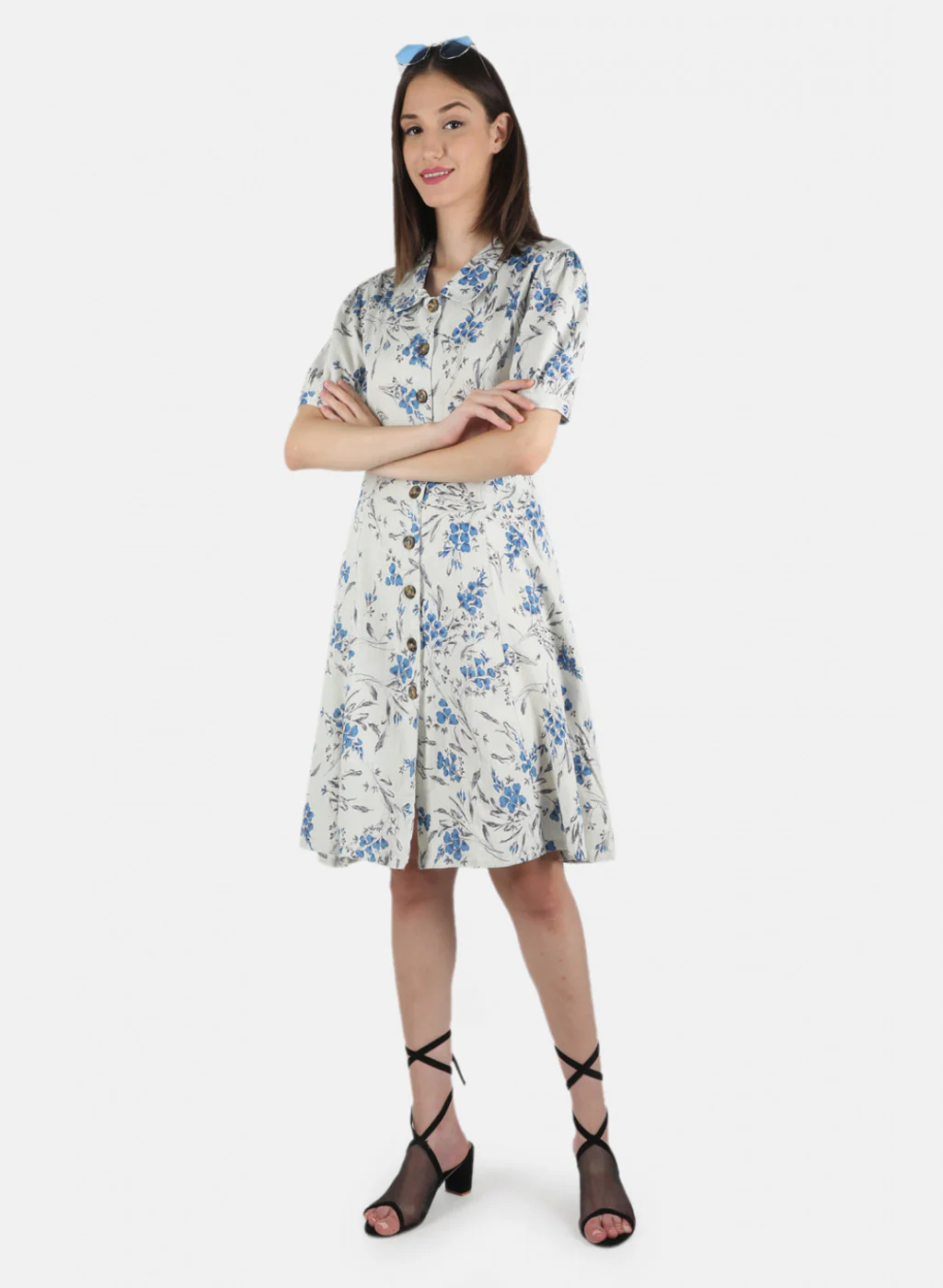 Women Blue Printed Dress - Image 4
