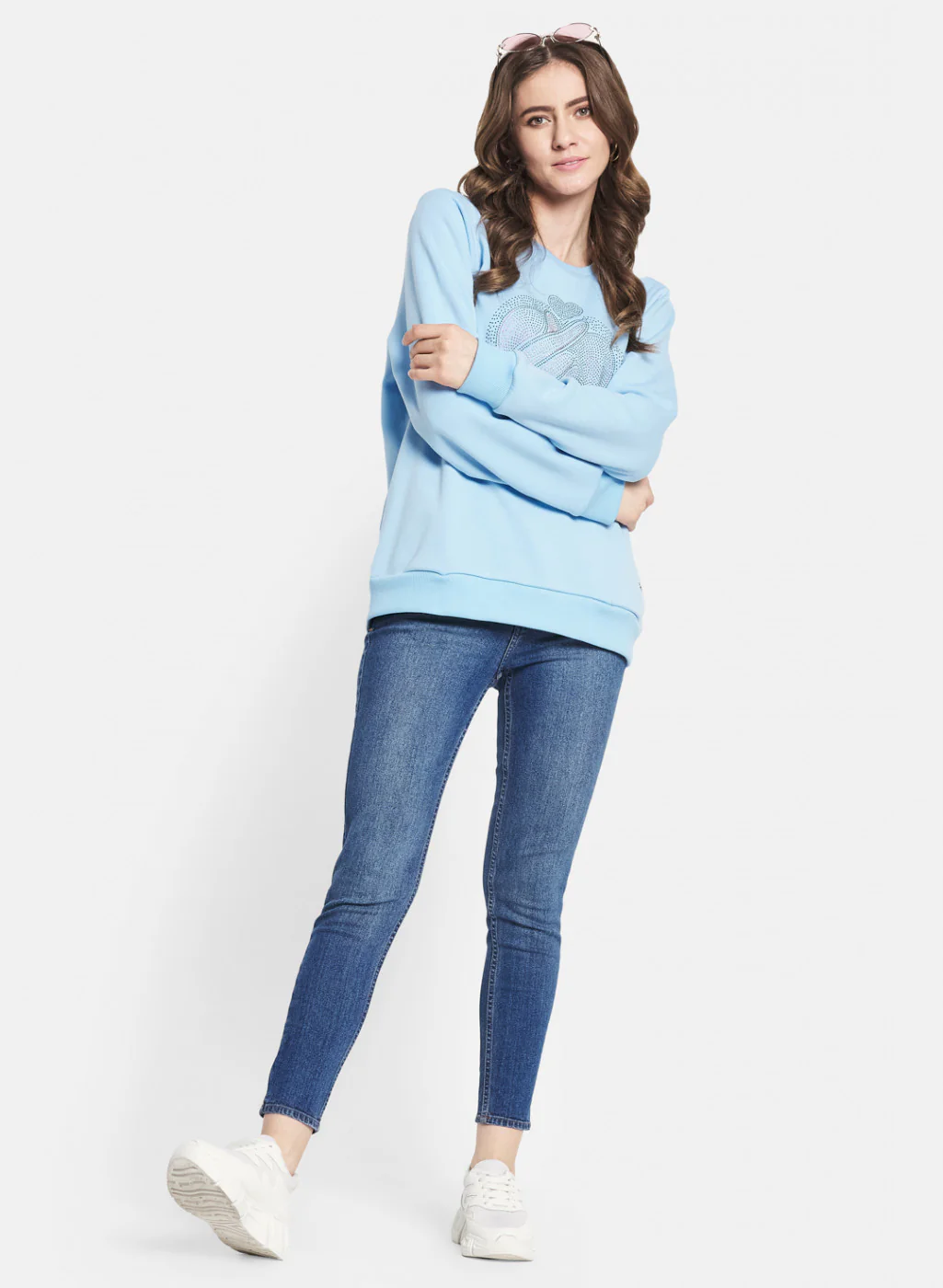 Women Blue Printed Sweatshirt - Image 4