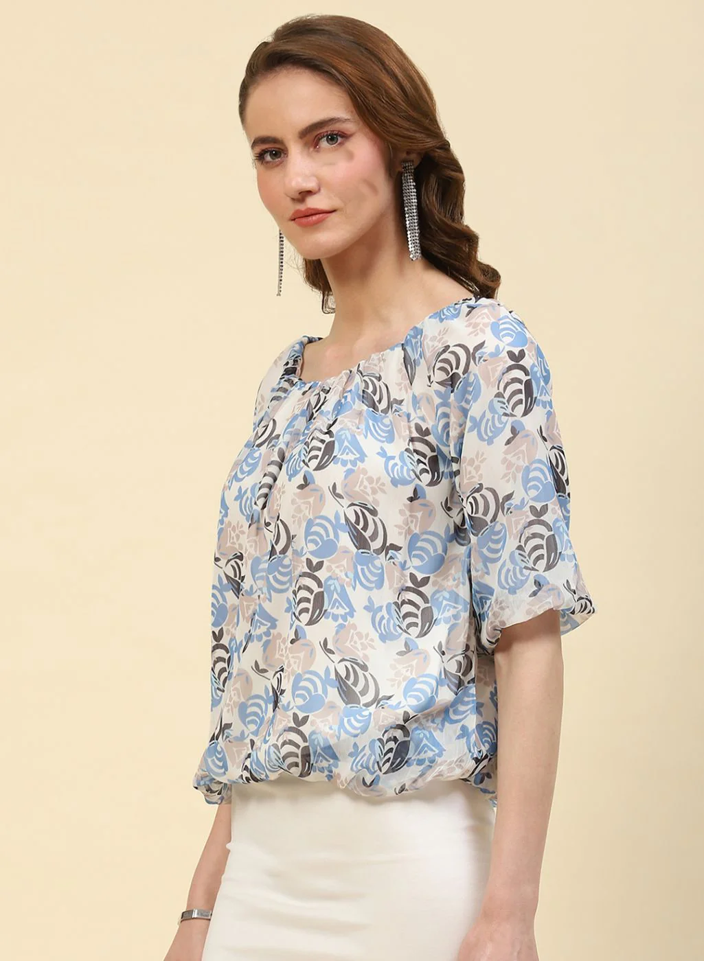 Women Blue Printed Top - Image 3
