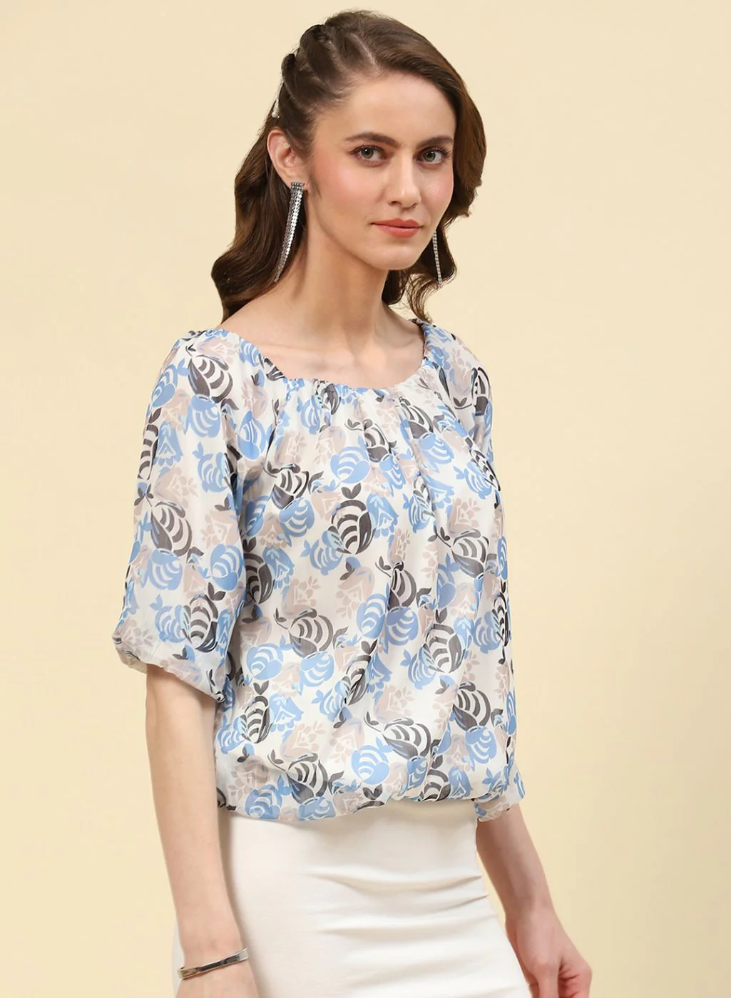 Women Blue Printed Top - Image 4