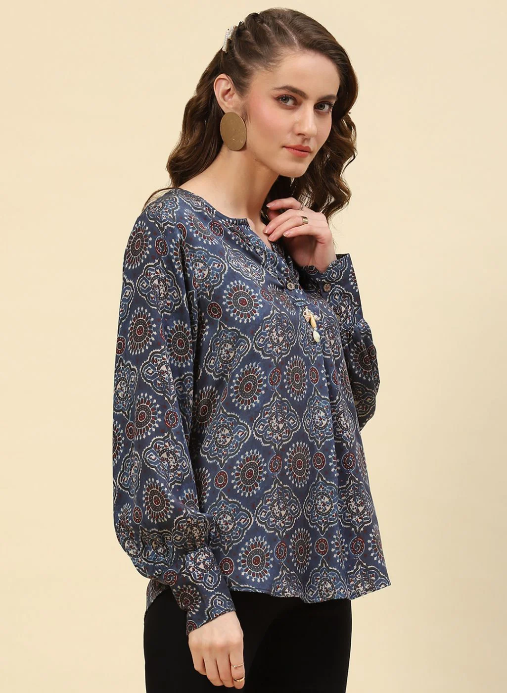 Women Blue Printed Top - Image 4