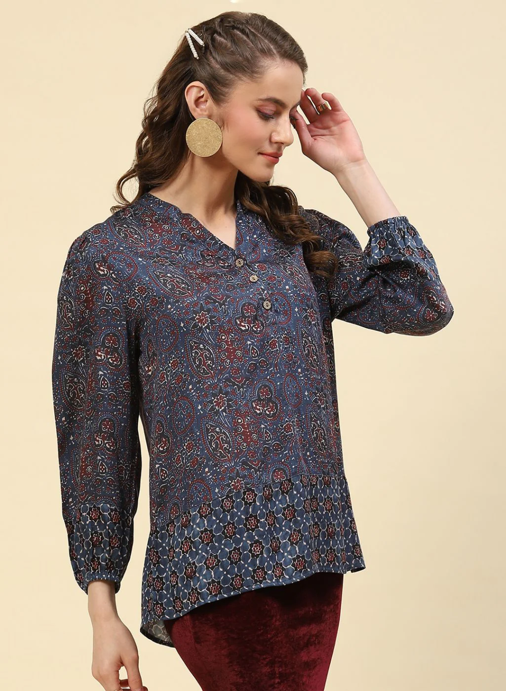 Women Blue Printed Top - Image 3