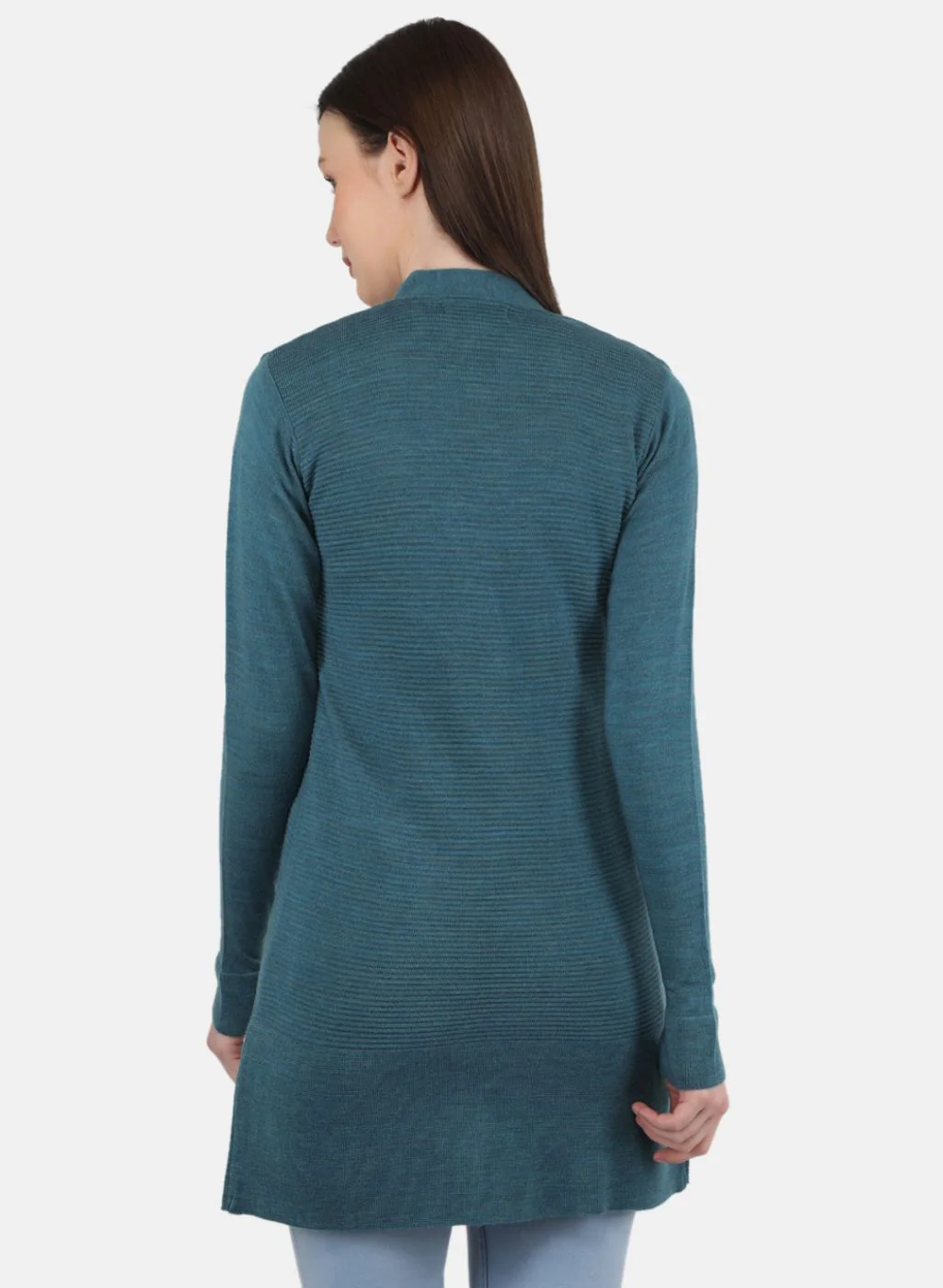 Women Blue Self Design Cardigan - Image 3