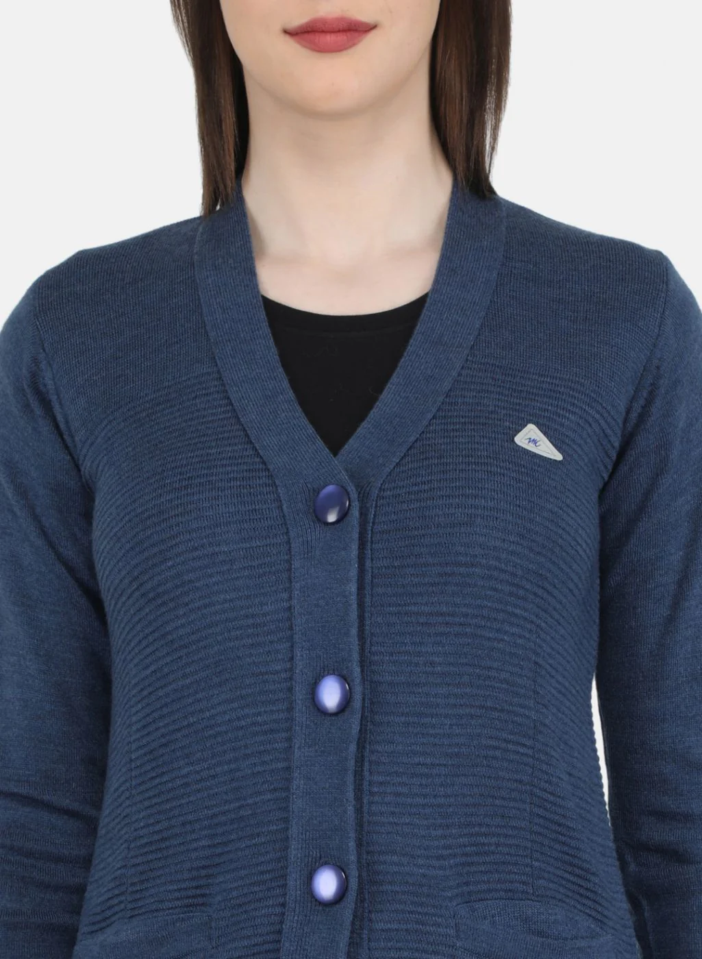 Women Blue Self Design Cardigan - Image 5