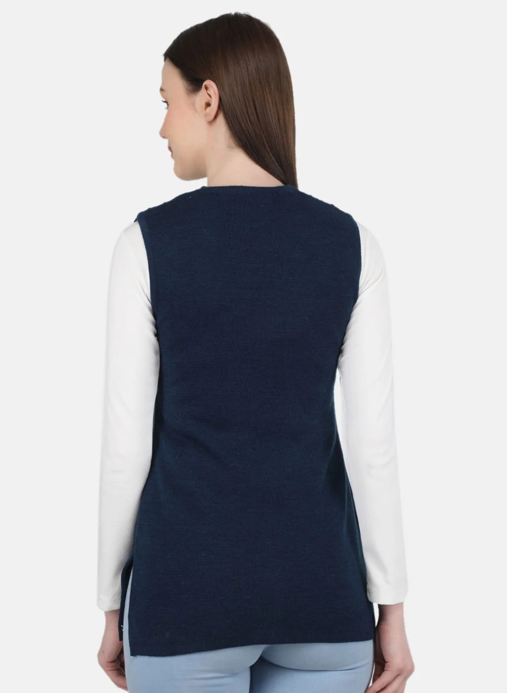 Women Blue Self Design Cardigan - Image 3
