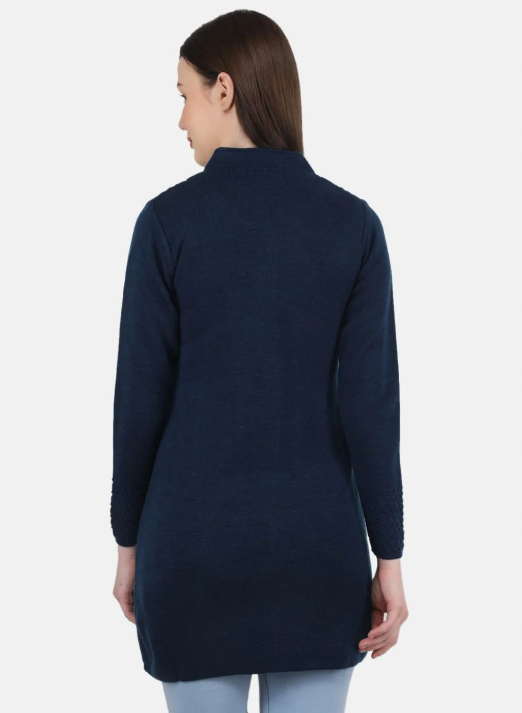 Women Blue Self Design Coat - Image 3