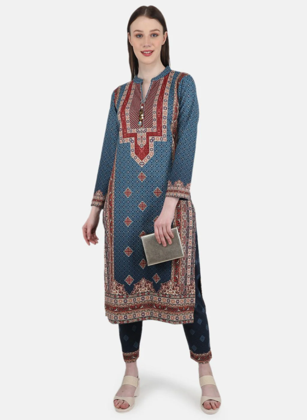 Women Blue Self Design Kurti+Lower Set - Image 4