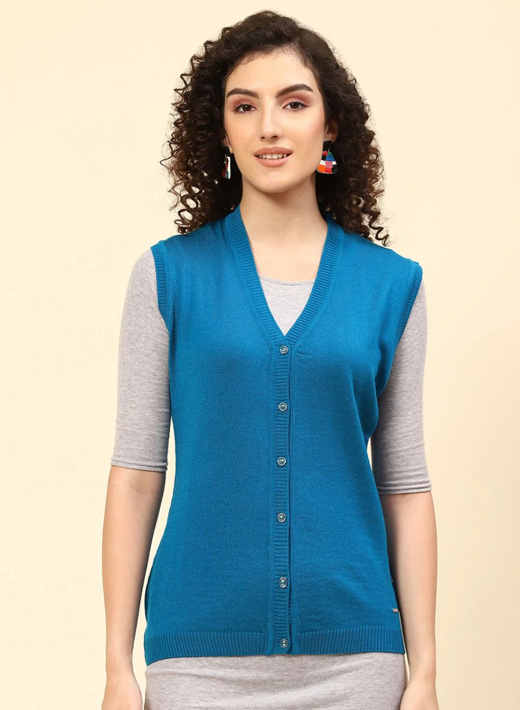 Women Blue Self Design Wool blend Cardigan - Image 2