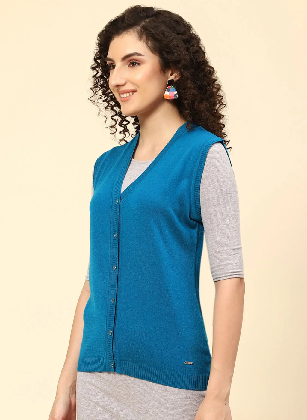 Women Blue Self Design Wool blend Cardigan - Image 3