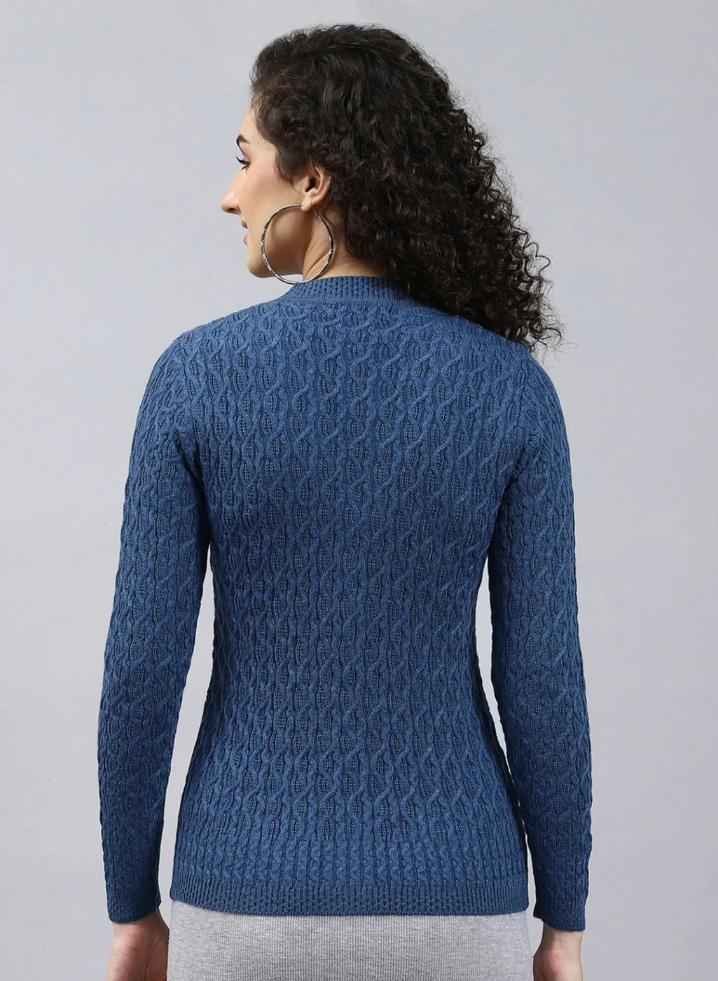 Women Blue Self Design Wool blend Cardigan - Image 5