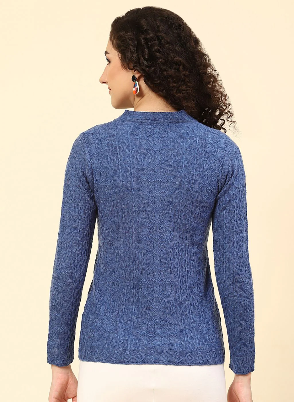 Women Blue Self Design Wool blend Cardigan - Image 5