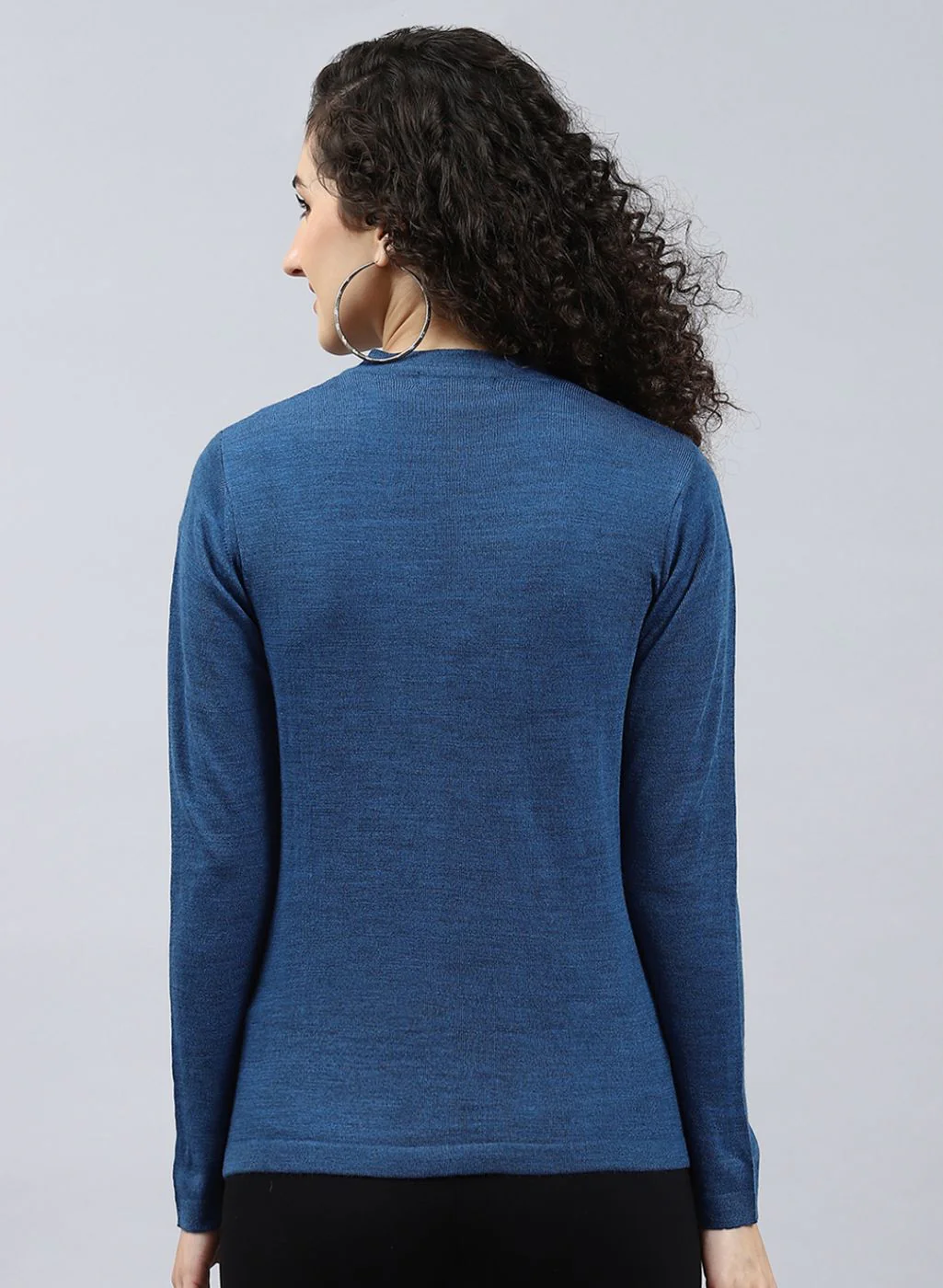 Women Blue Self Design Wool blend Cardigan - Image 5