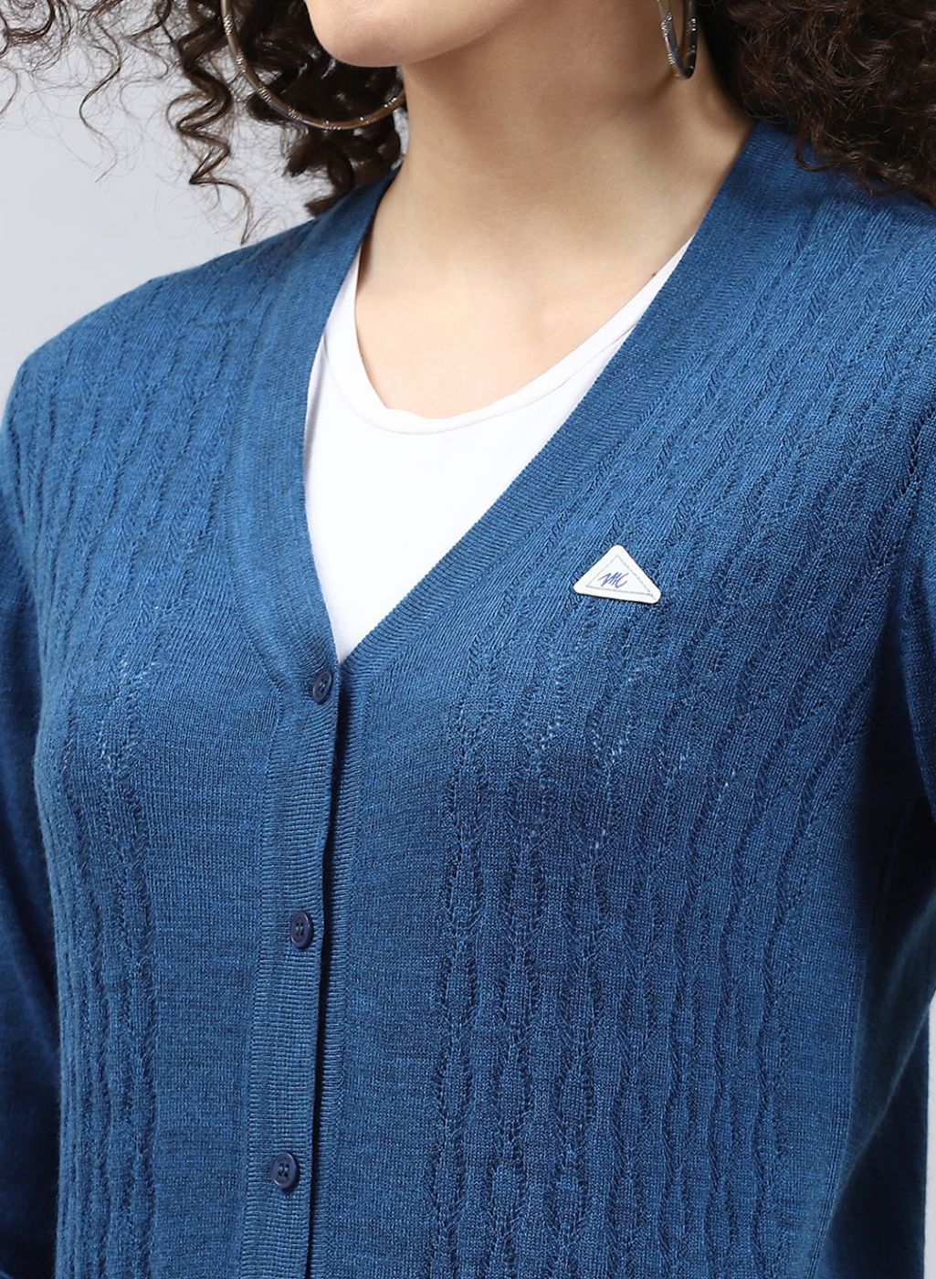Women Blue Self Design Wool blend Cardigan - Image 6