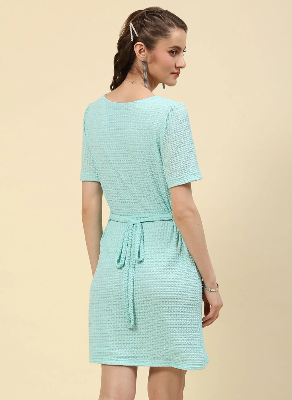 Women Blue Solid Dress - Image 5