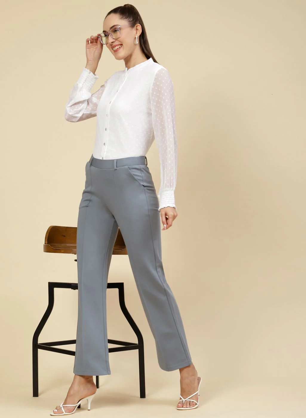 Women Blue Solid Jegging - Image 3