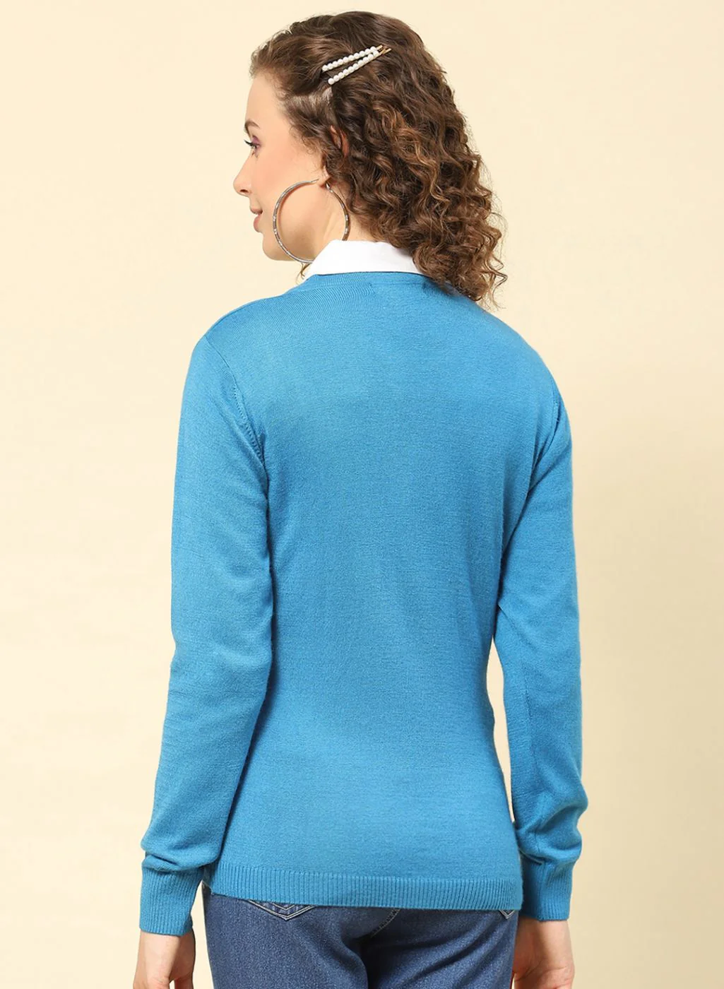 Women Blue Solid Modal Nylone Cardigan - Image 5