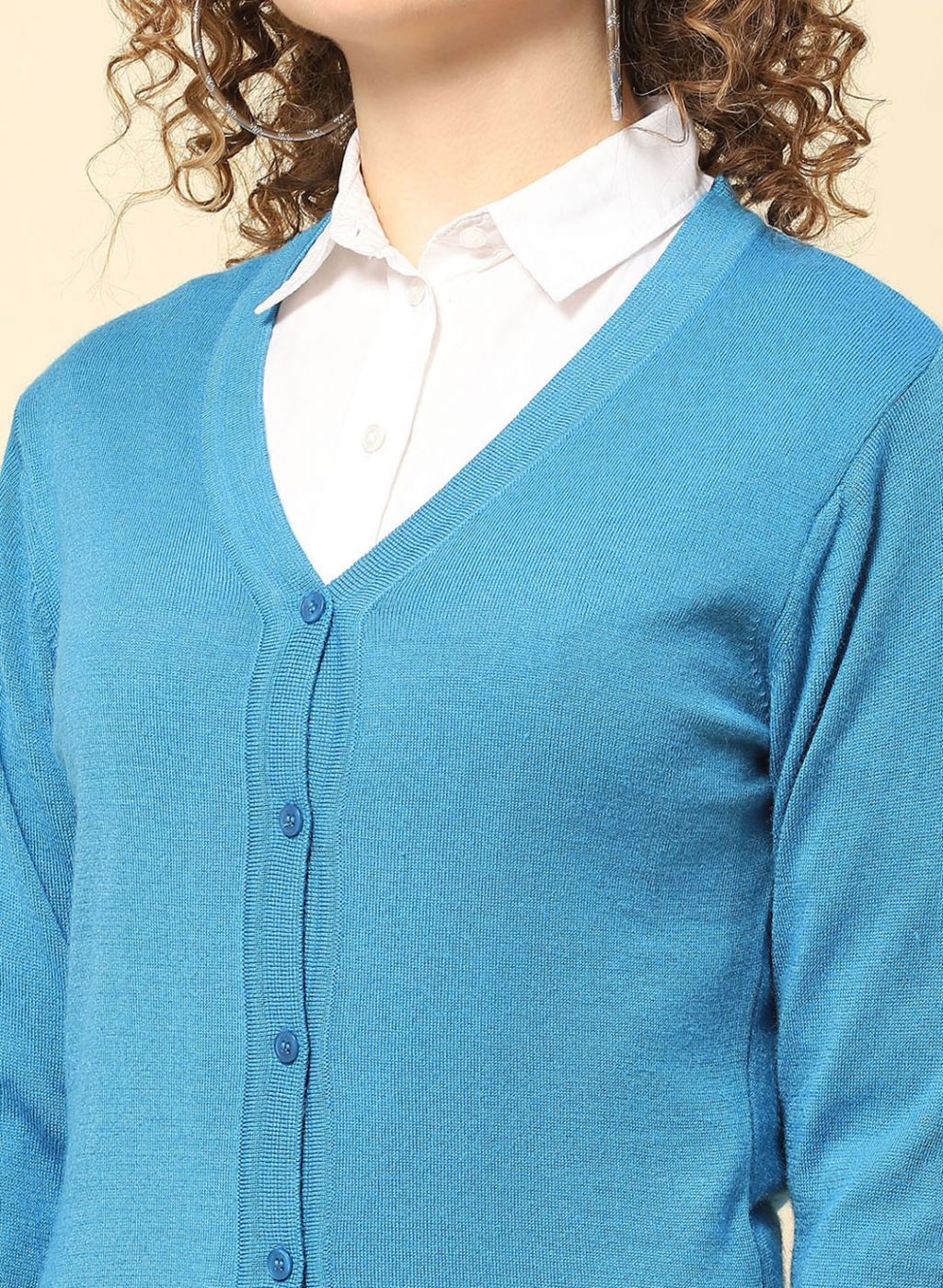 Women Blue Solid Modal Nylone Cardigan - Image 6