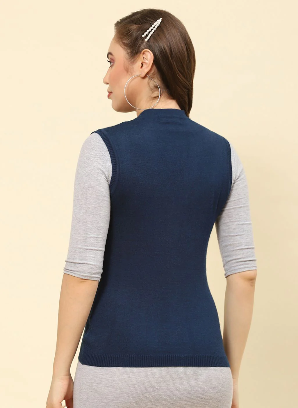 Women Blue Solid Modal Nylone Cardigan - Image 5