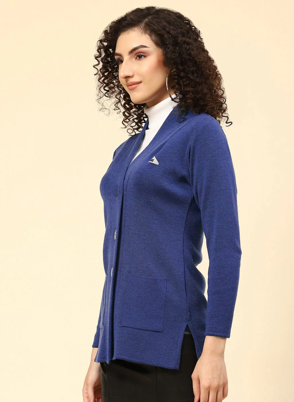 Women Blue Solid Pure wool Cardigan - Image 3