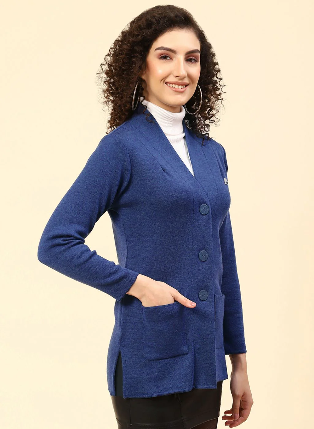 Women Blue Solid Pure wool Cardigan - Image 4