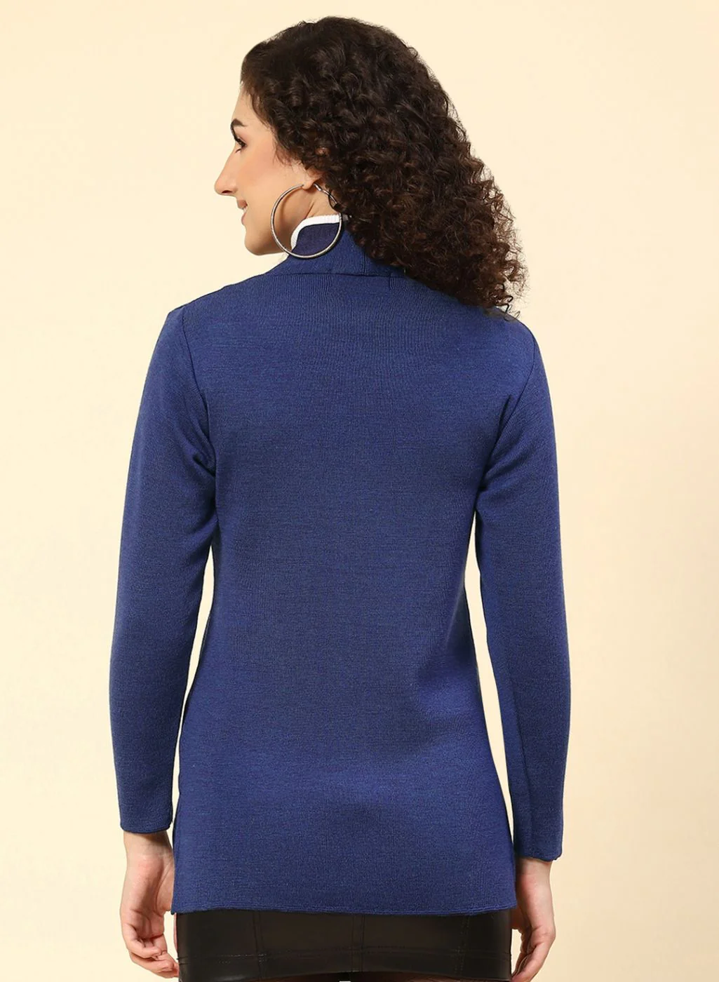 Women Blue Solid Pure wool Cardigan - Image 5