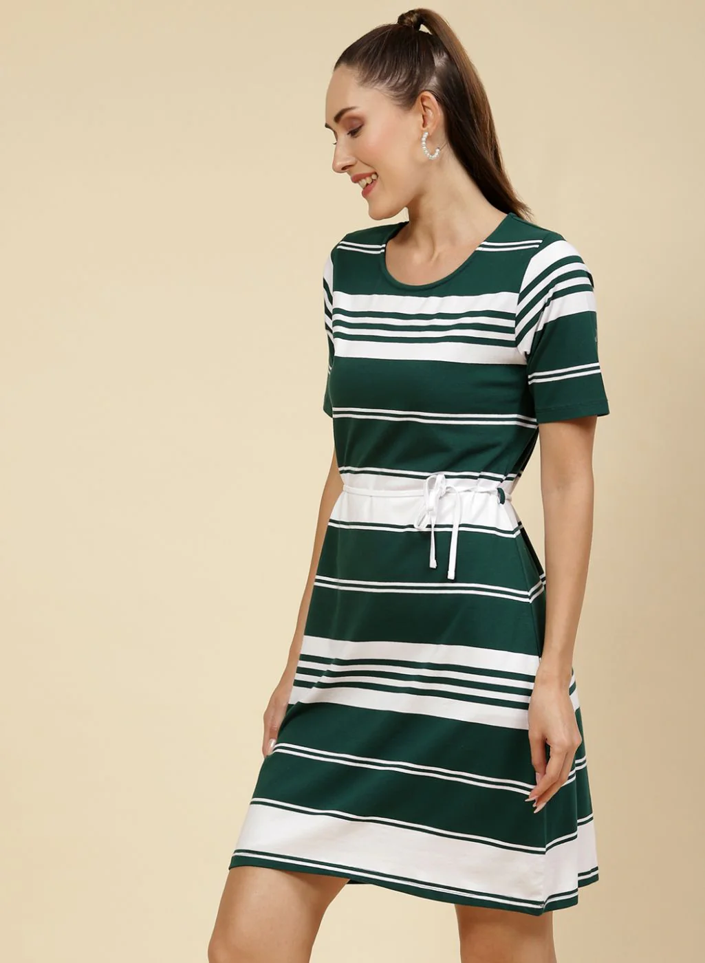 Women Bottle Green Printed Dress - Image 3