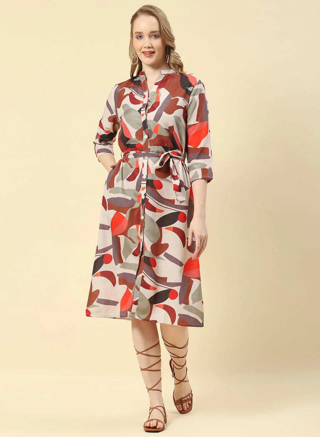 Women Brown Printed Dress - Image 2