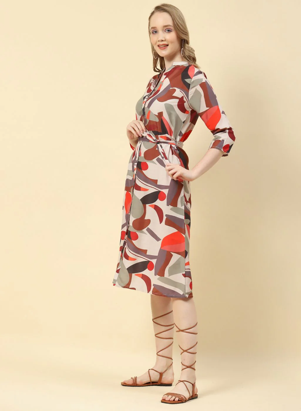 Women Brown Printed Dress - Image 3