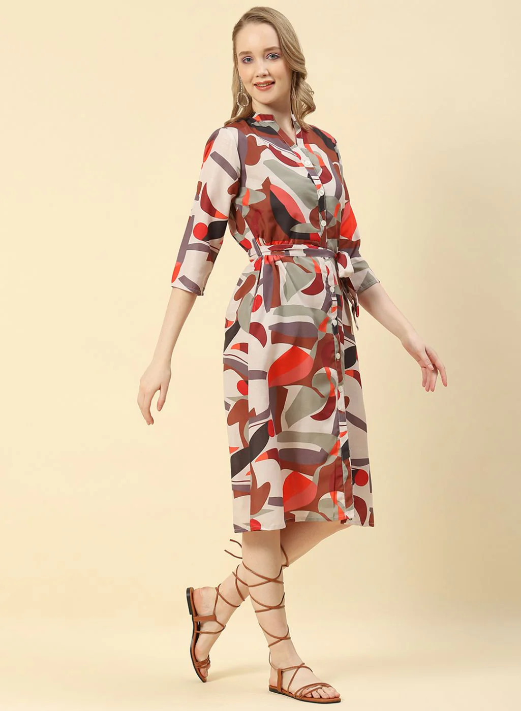 Women Brown Printed Dress - Image 4