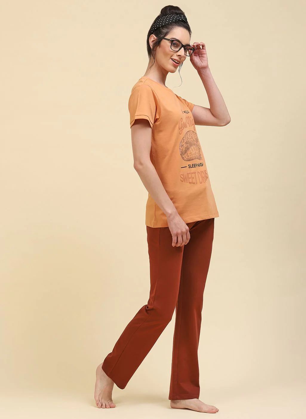 Women Brown Printed Lower Set - Image 3