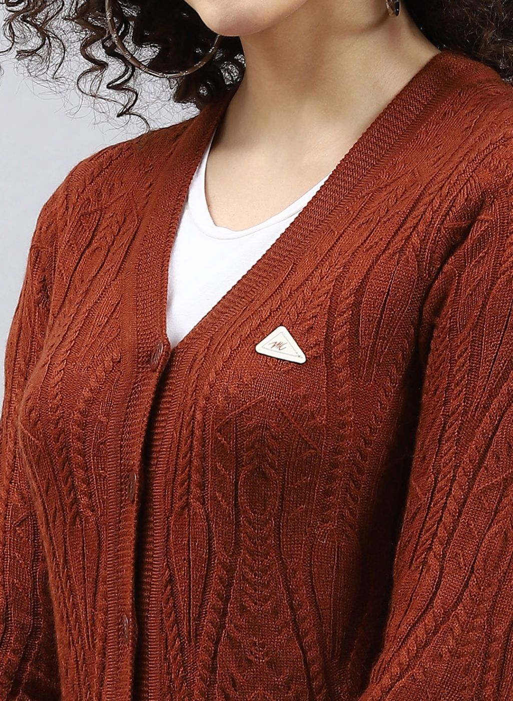 Women Brown Self Design Wool blend Cardigan - Image 6