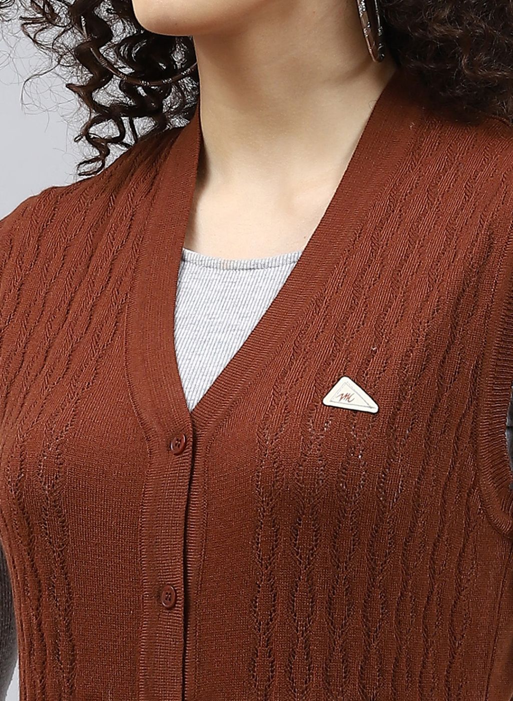 Women Brown Self Design Wool blend Cardigan - Image 6