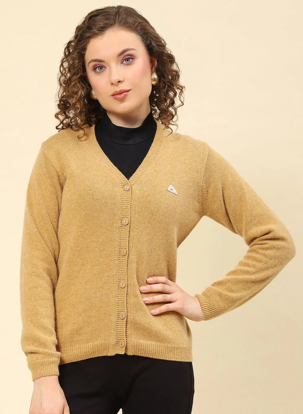 Women Brown Solid Lamb wool Cardigan - Image 2