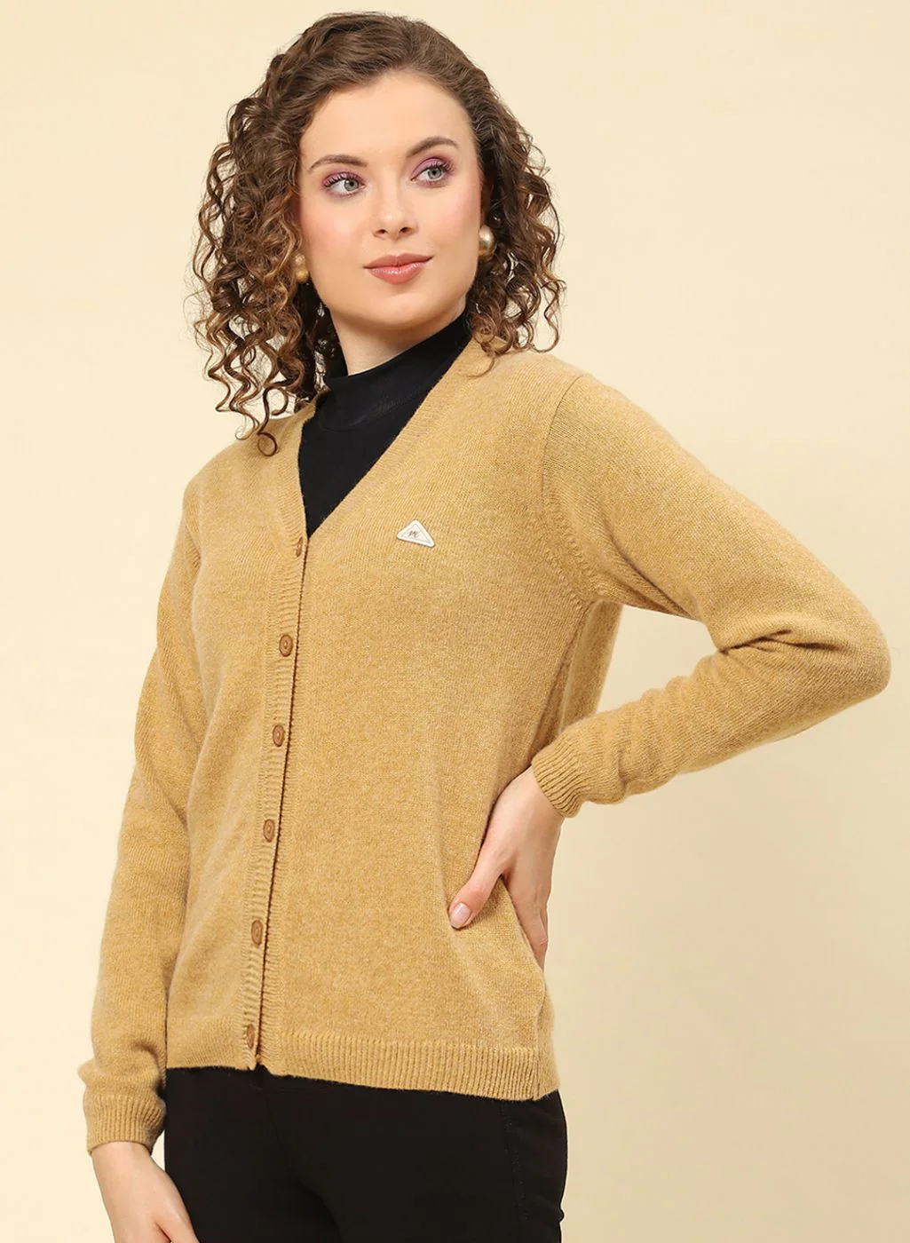 Women Brown Solid Lamb wool Cardigan - Image 3