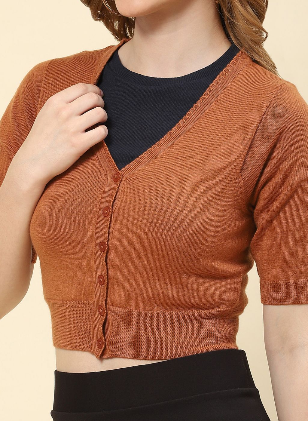 Women Brown Solid Pure wool Blouse - Image 6