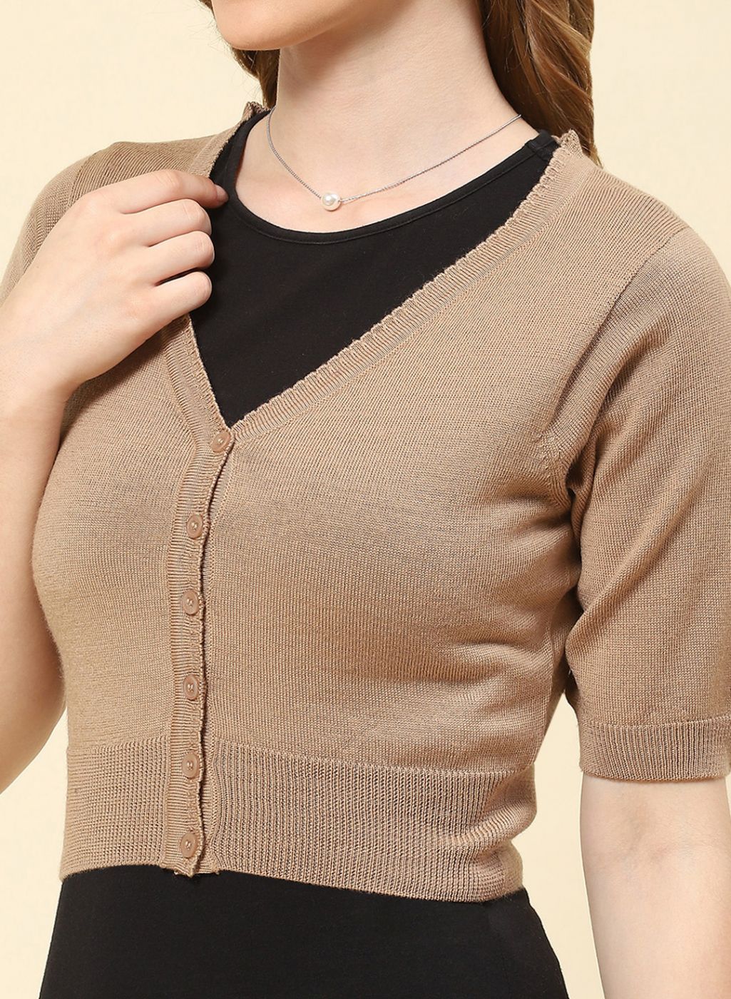 Women Brown Solid Pure wool Blouse - Image 6
