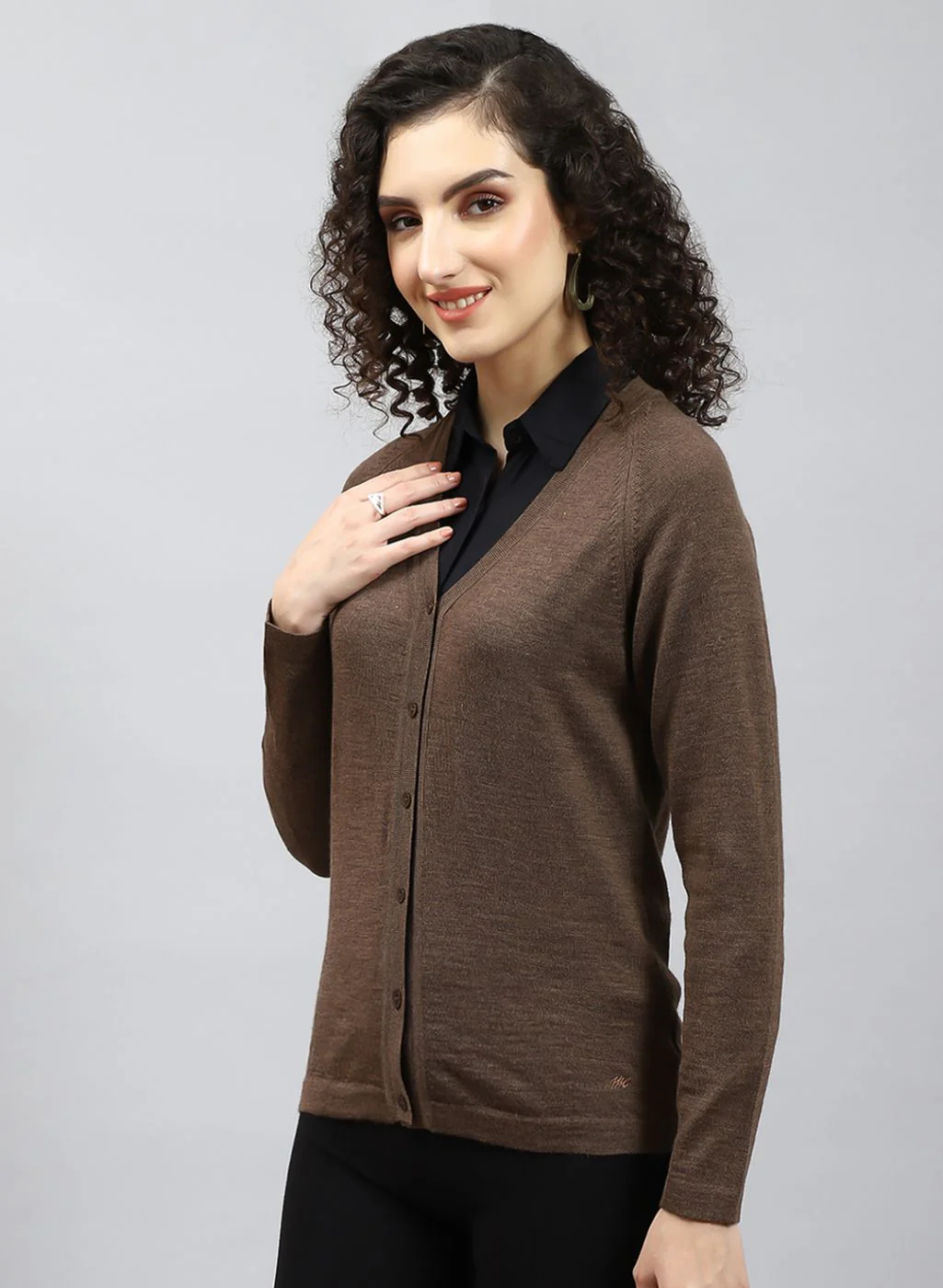 Women Brown Solid Pure wool Cardigan - Image 3