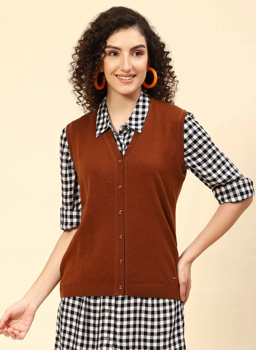 Women Brown Solid Wool blend Cardigan - Image 2